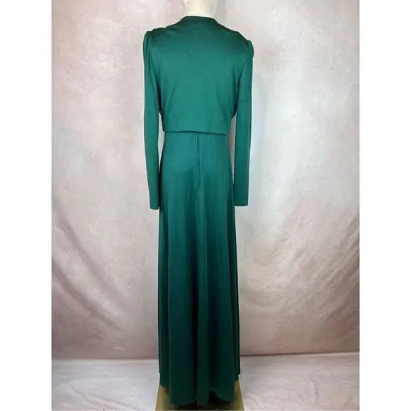 Vintage 1960s 1970s Sax Fifth Evening Gown Dress Emerald Green - Picture 6 of 14